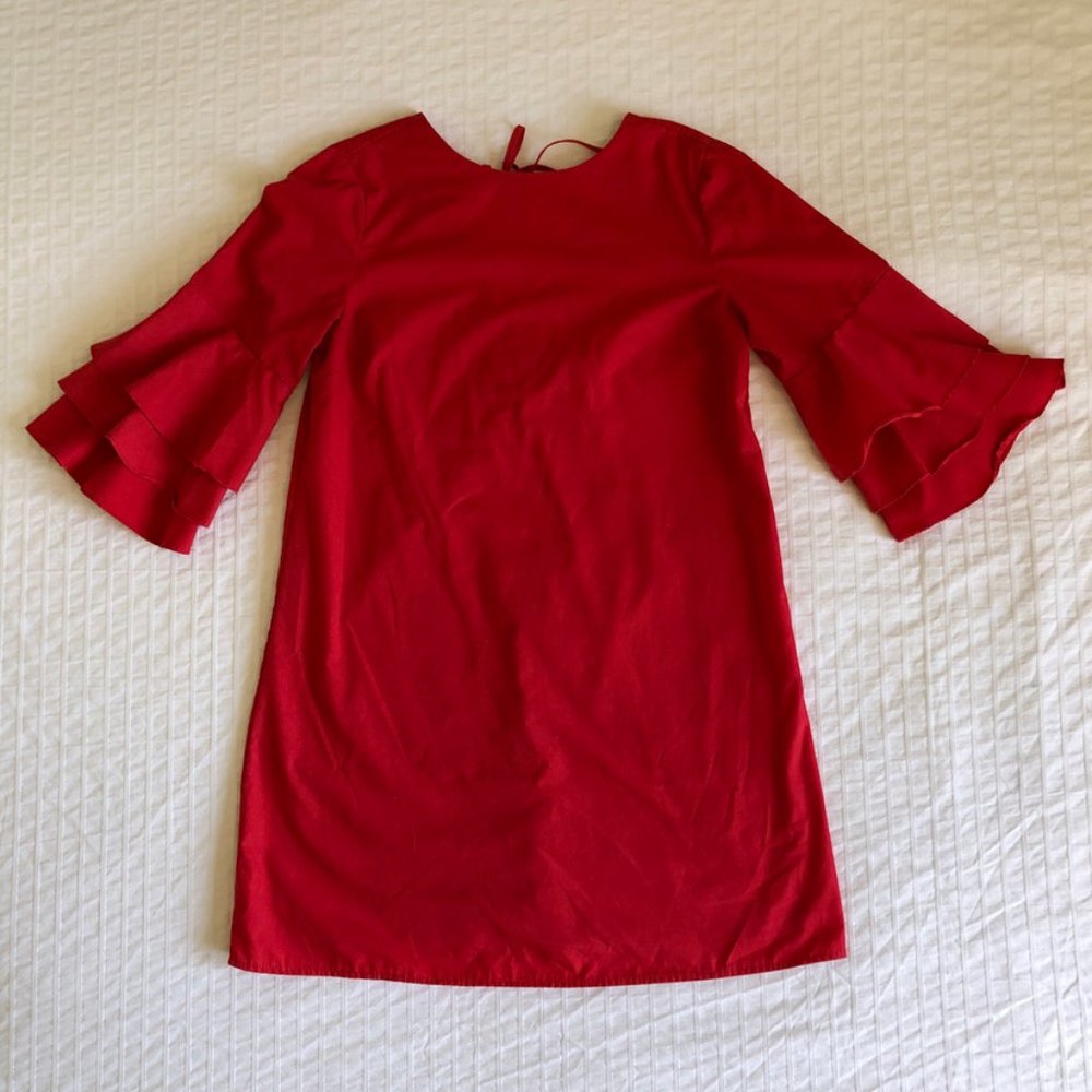Red Trumpet Sleeve Dress